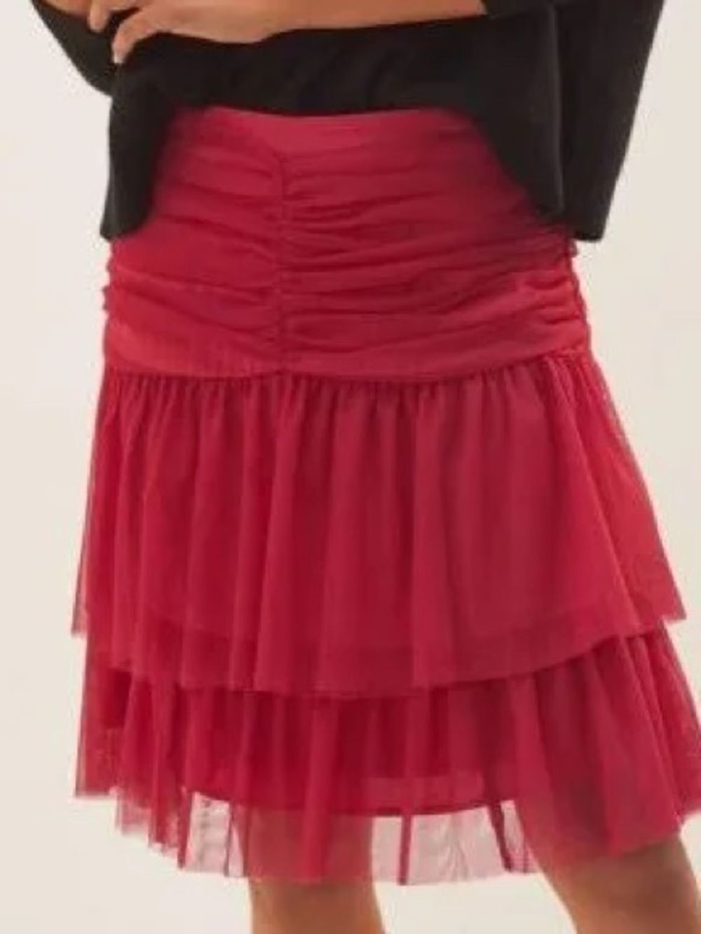 Anthropologie Mave Women's Red Tiered Tulle Skirt 8 - Picture 2 of 6